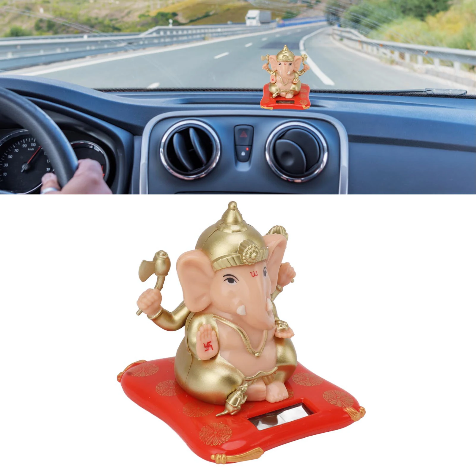 Solar Powered Ganesha Ornament Decoration Ornaments for Home Garden Car Dashboard