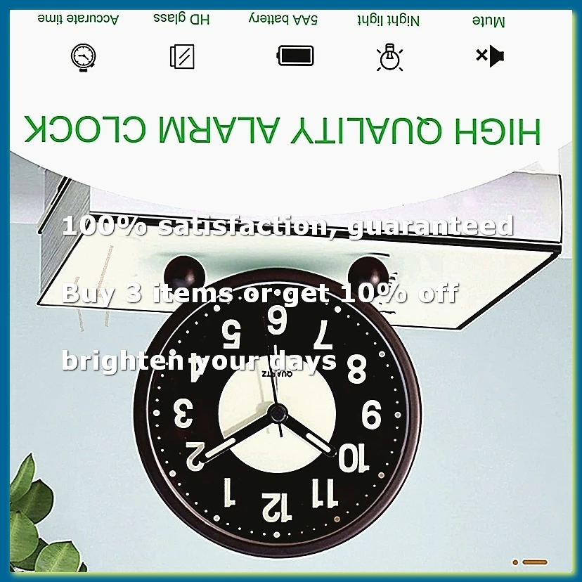 Alarm Clock Luminous 4 inchRound Silent Analog Table Clock Non-Ticking,Battery Operated with Loud Alarm for Bedroom