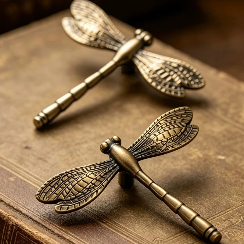 Dragonfly Shape French Pull Knob Vintage Cabinet Handle Wardrobe Cupboard Furniture Hardware Fitting Drawer Decoration Accessory
