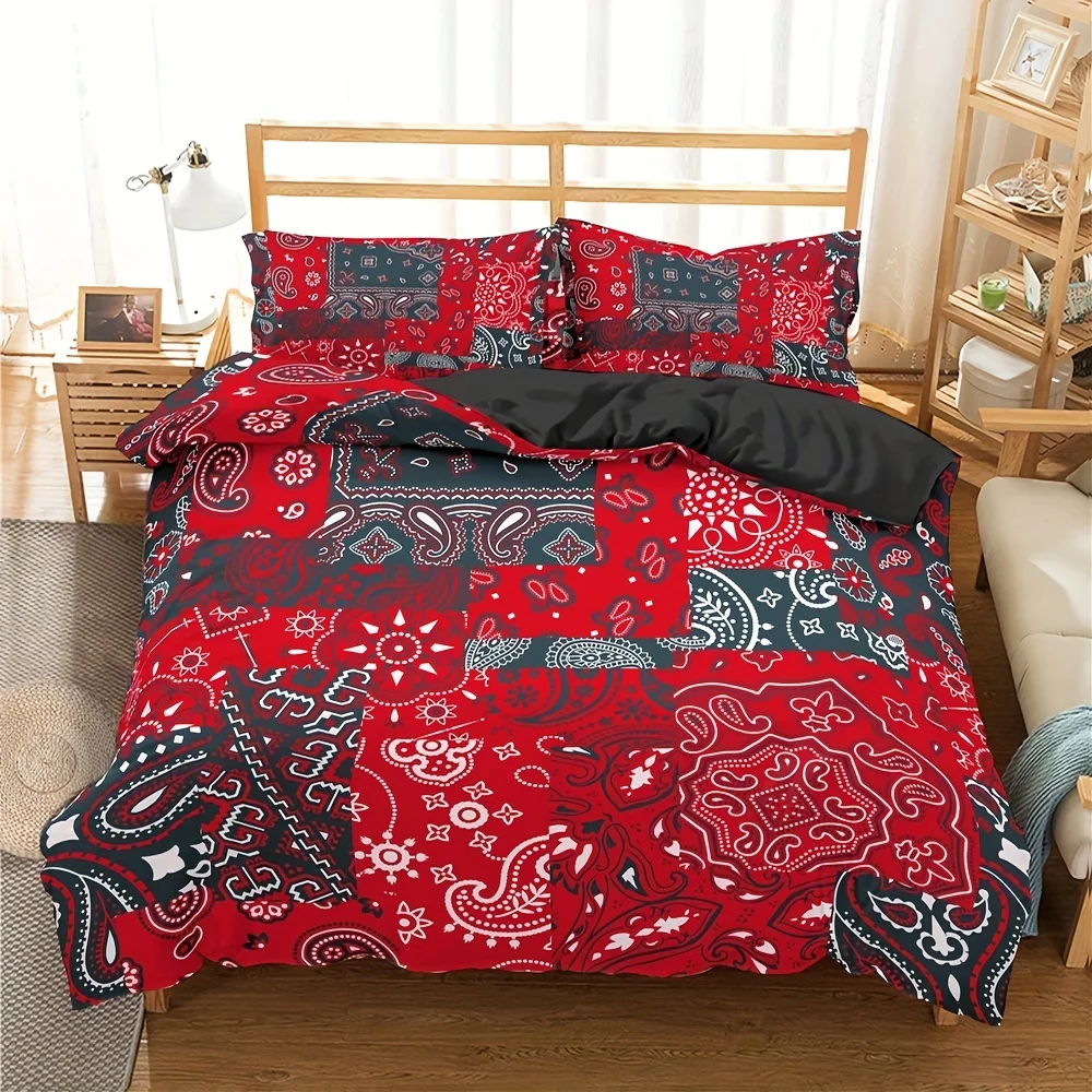 

2/3pcs Paisley Bandanna Printed Duvet Cover Comfortable Paisley Flowers Bedding Set for Bedroom , Machine Washable