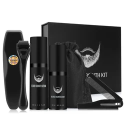 4 Pcs/set Beard Growth Serum Kit Facial Body Hair Beard Rapid Enhancer Thickening Beard Growth Roller Massage Comb for Men