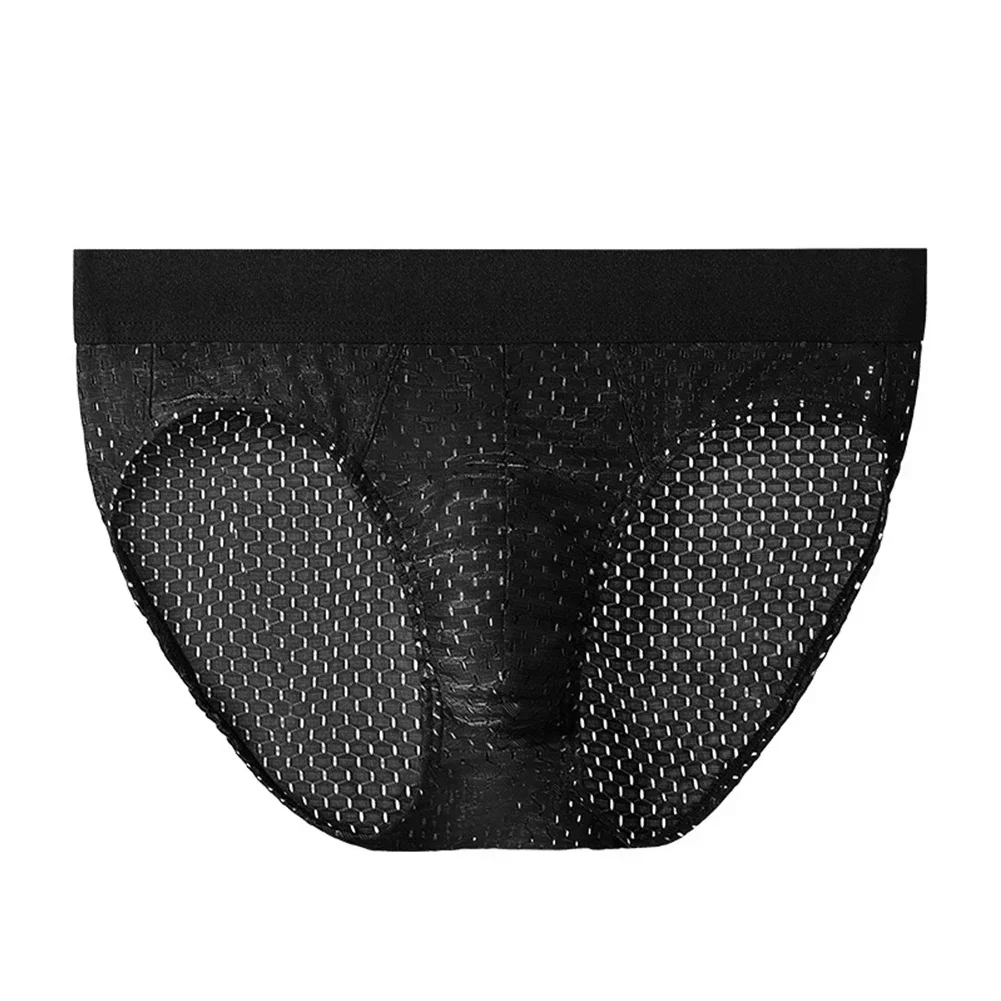 남성용 아이스 실크 하이 퀄리티 브리프, 로우 라이즈 섹시 로우 웨이스트 속옷, 통기성 언더팬츠 시스루 잠옷 잠옷