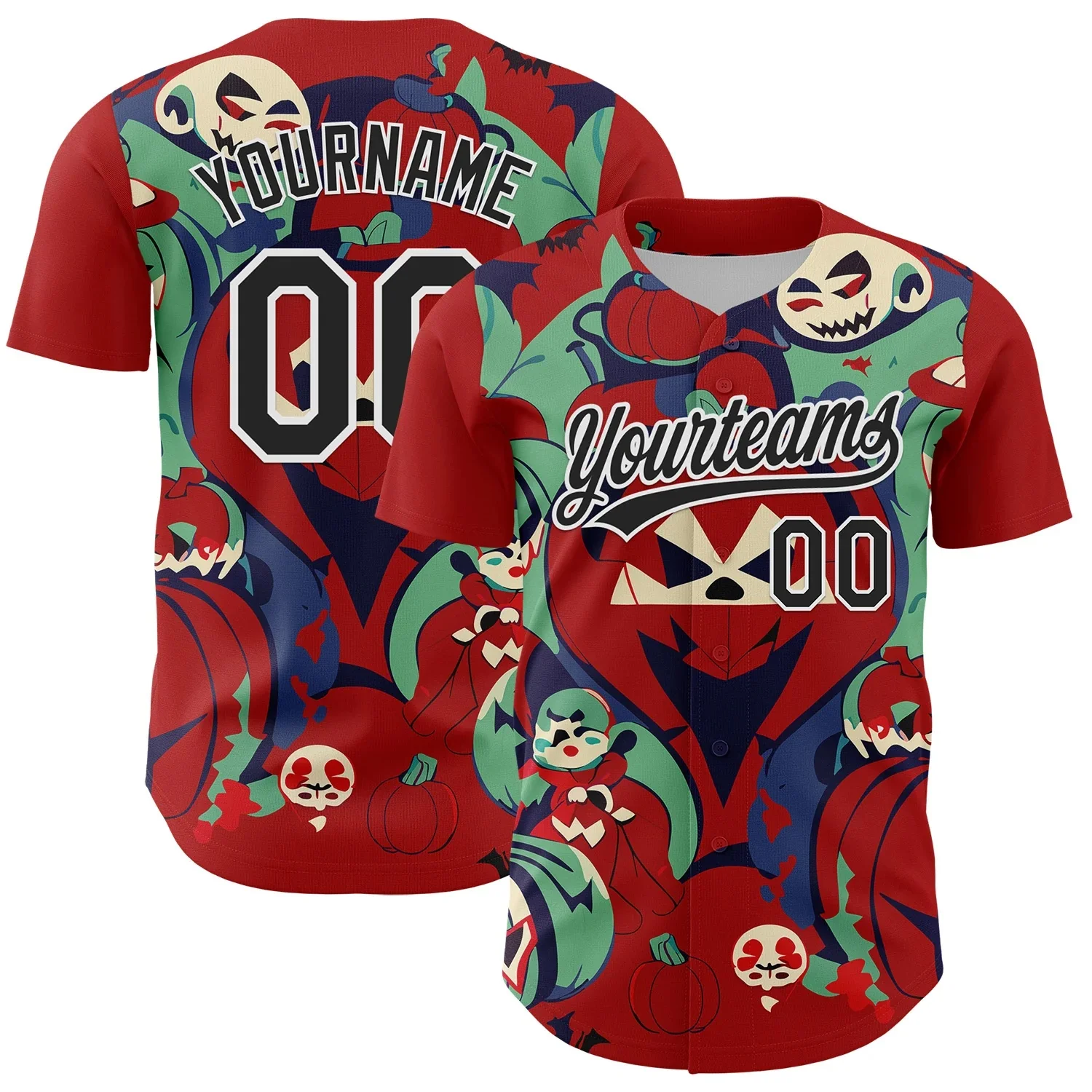 Personalized Name Red Black-White Halloween Pattern 3D Printed Men's Baseball Jersey Streetwear Unisex Baseball Shirt KS-83