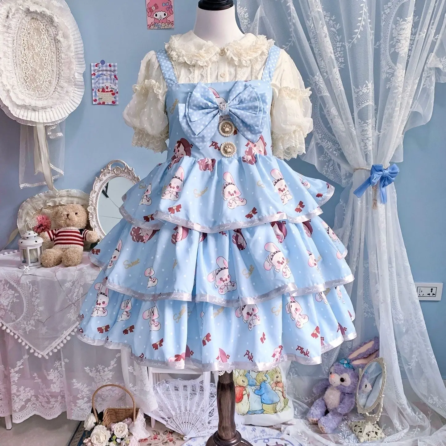 

Rabbit] original JSK three-piece dress Lolita daily cute dress summer dress women 2025 Regular Fit