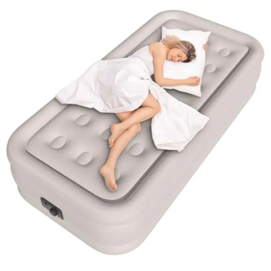 

Air Mattress with Built in Pump, Single Blow up Air Bed with Portable Storage Bag, Suitable for Home and Guests, Top Flocking,