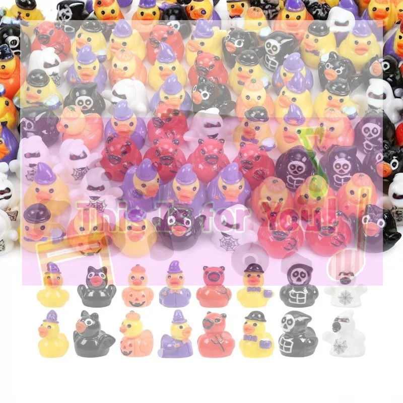 【MA】8Pcs/set Mini Resin Halloween Ducks And Ghost Miniatures Figurines Bulk For Garden Fairy Micro Landscape Home DIY Decoratio