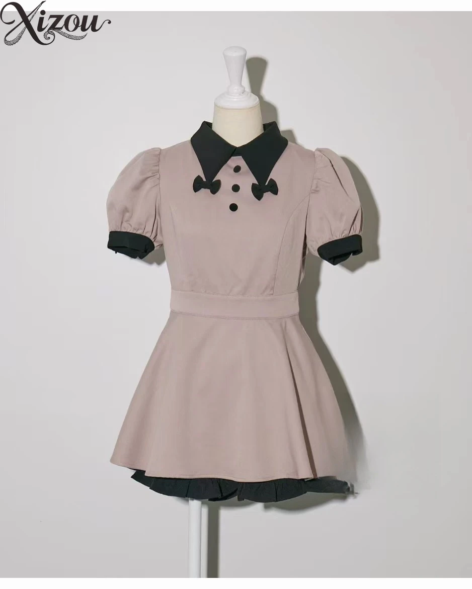 

Spring and Summer Women's Two Piece Sets 2025 New Casual Set Sweet Doll Collar Bubble Short Sleeve Dress and Shorts Suit