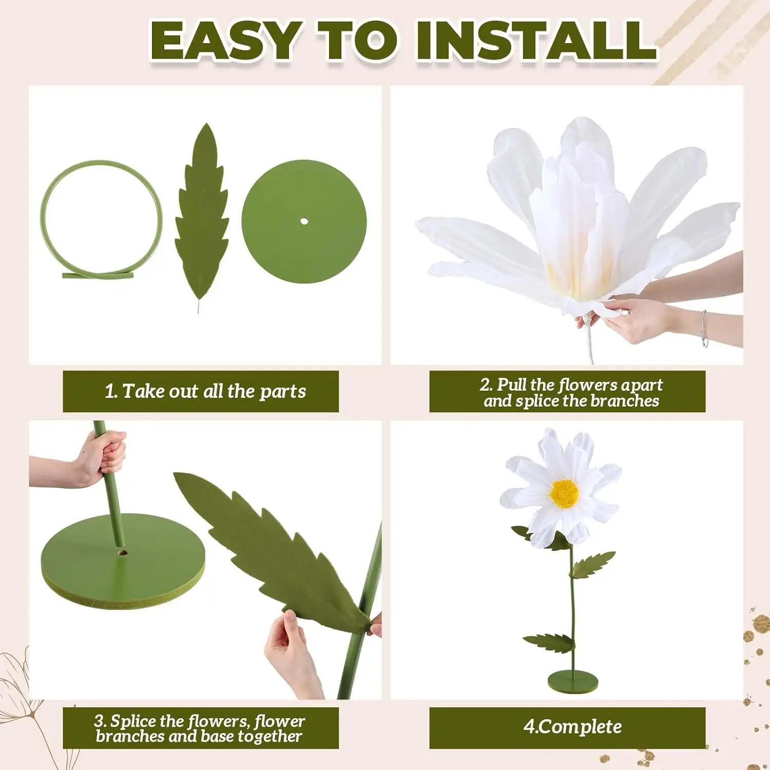 3 قطعة زهور الأقحوان العملاقة للزينة الزفاف أرضية كبيرة واقفة بالحجم الطبيعي زهرة الحرير حفلة مأدبة خلفية ديكور المنزل #4