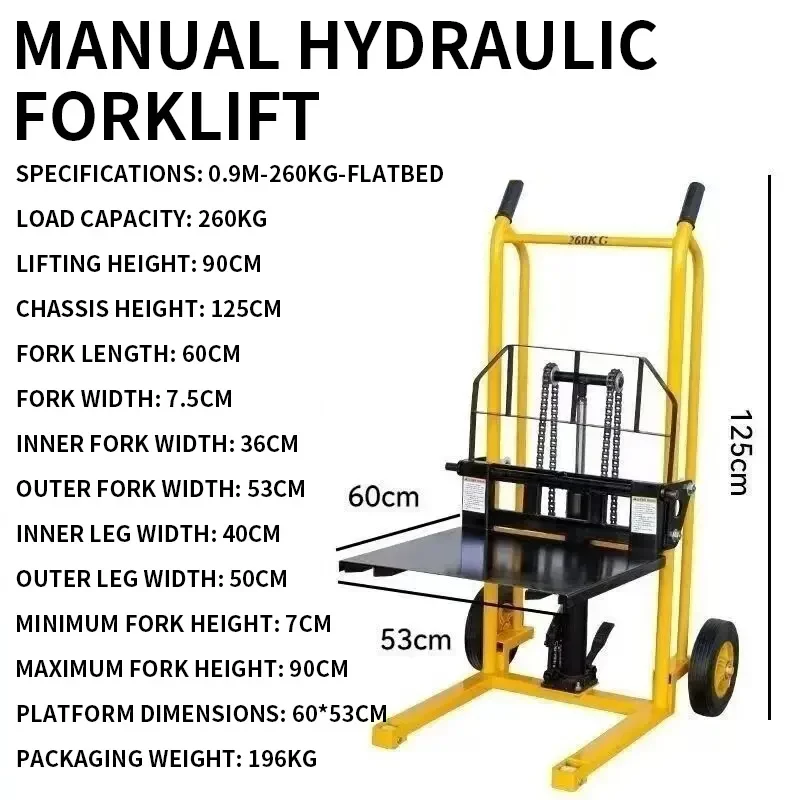 200KG/260KG Hydraulic Material Lift, Maximum Lifting Height 90 Cm, Pallet Stacking Forklift, Portable Platform(Customized)