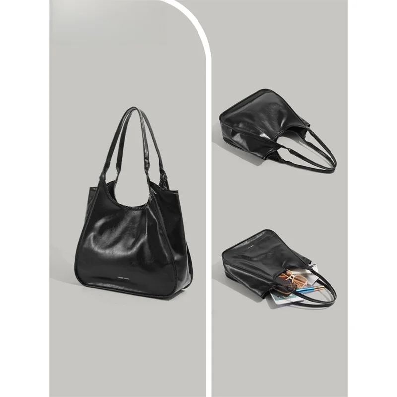 

UR Retro Korean Sle Large Capaci Single oulder Tote Bag Faionable Versatile Commuter Bag Soft PU Leather Color