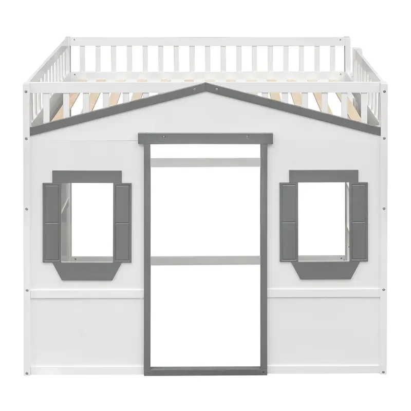 Solid Wood Kids Treehouse Bunk Bed with Play Area Customizable Loft Furniture for Children Bedroom