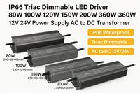 IP66 Triac Dimmable LED Driver 80W 100W 120W 150W 200W 360W 360W12V 24V Power Supply AC to DC Transformer for Outdoor Garden