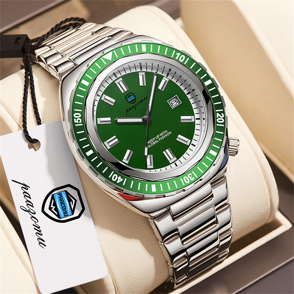 

PAAZOMU Luxury Quartz Man Wristwatch Sport Men Watches Waterproof Luminous Date Week Stainless Steel Men's Watch Male Reloj+bo