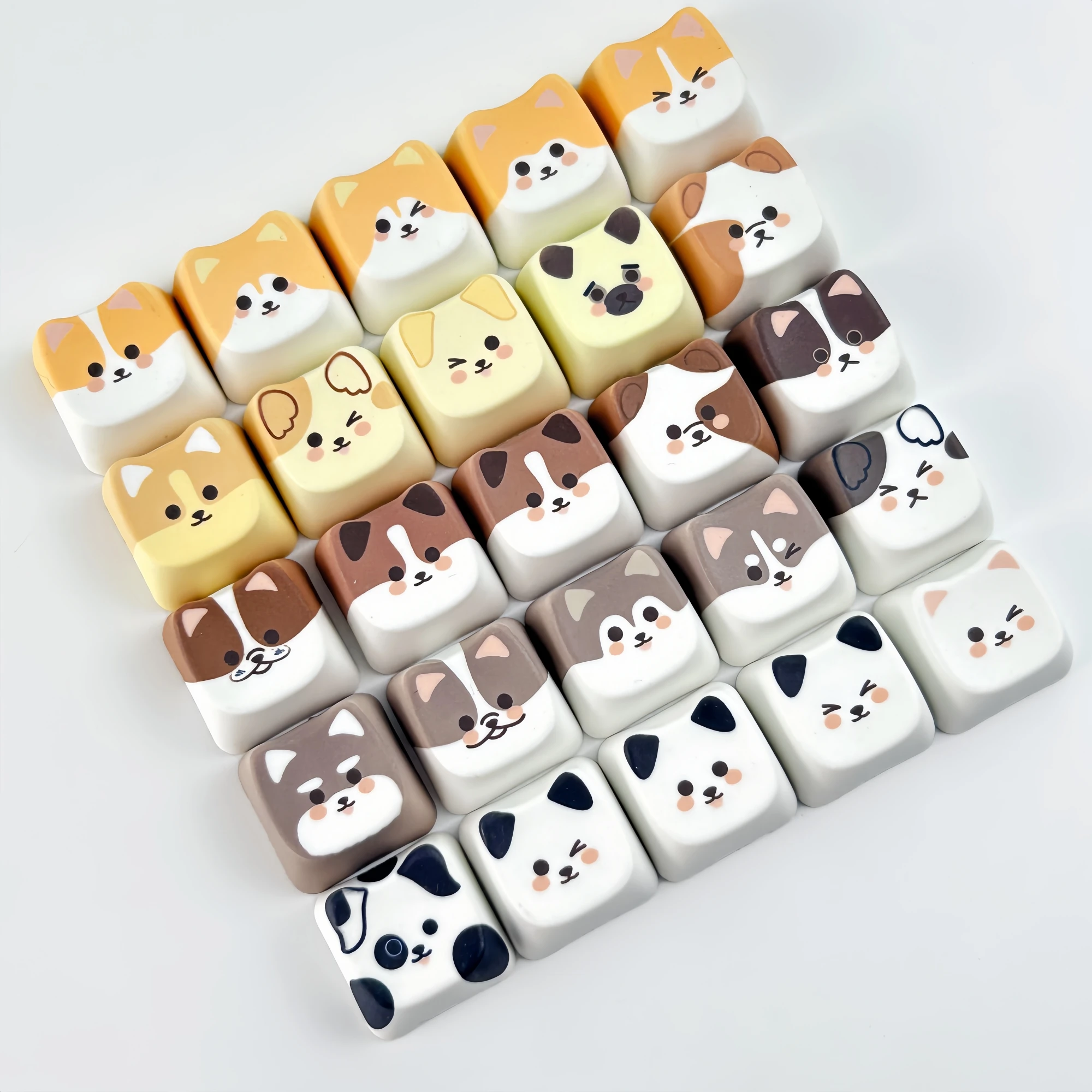 MAIMOOO Niedliche Katzen- und Hunde-Tastenkappen, MAO-Profil, 5/25 Tasten, PBT, individuelle kreative Meow-Head-Tastenkappe für mechanische Tastatur, personalisiertes Geschenk