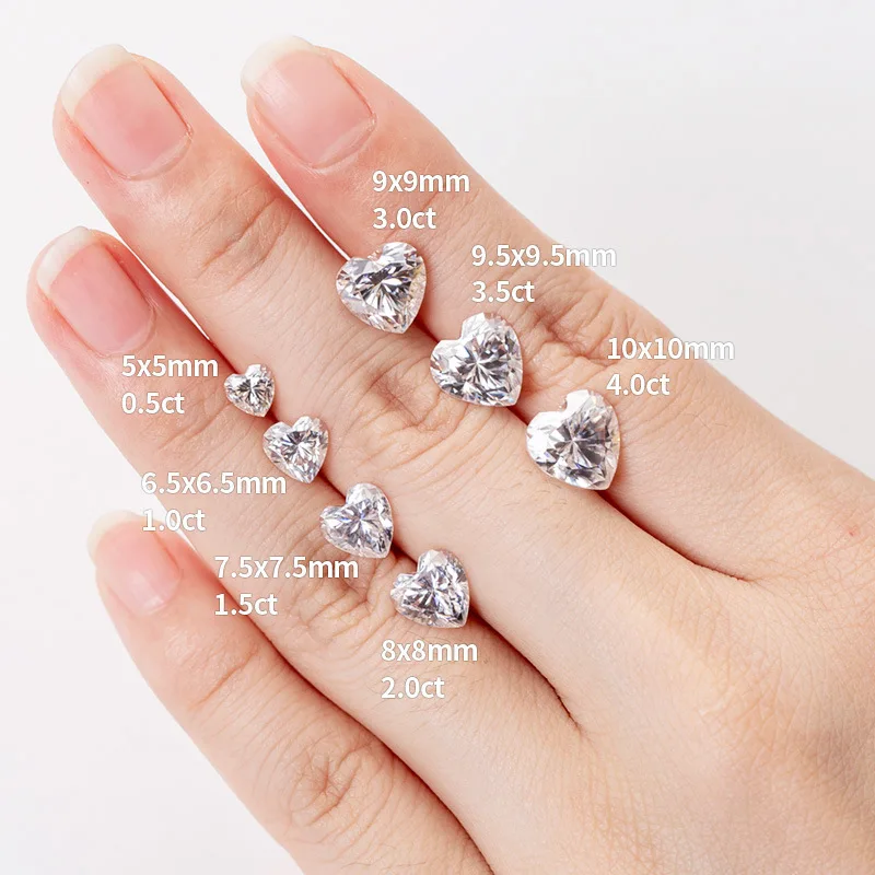 Fabricante de moissanite em forma de coração, alta qualidade, ultra-branca, pedra solta, cor moissanite, atacado, adequado para ouro e prata