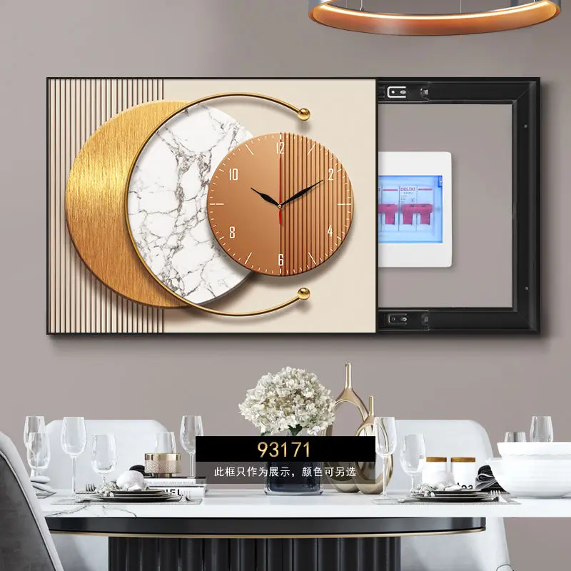 Modern Minimalist Electric Meter Box Decorative Painting Clock Punch-free Home Living Room Poster Print Mural With Picture Frame