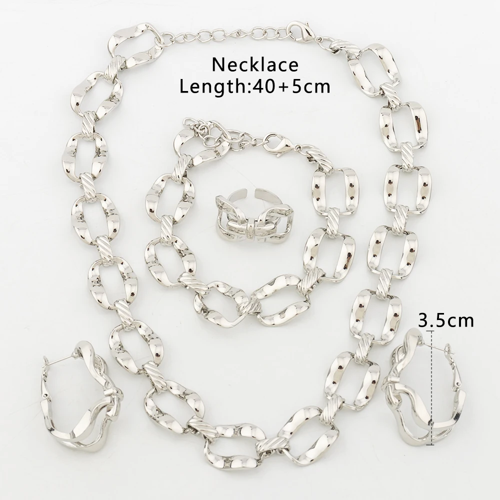 Ensemble de Bijoux Plaqués Argent pour Femme, Ornement de Patients de Mariage Africain, Dubaï, Arabe Saoudien, Collier, Bracelet, Boucles d'Oreilles, Bague