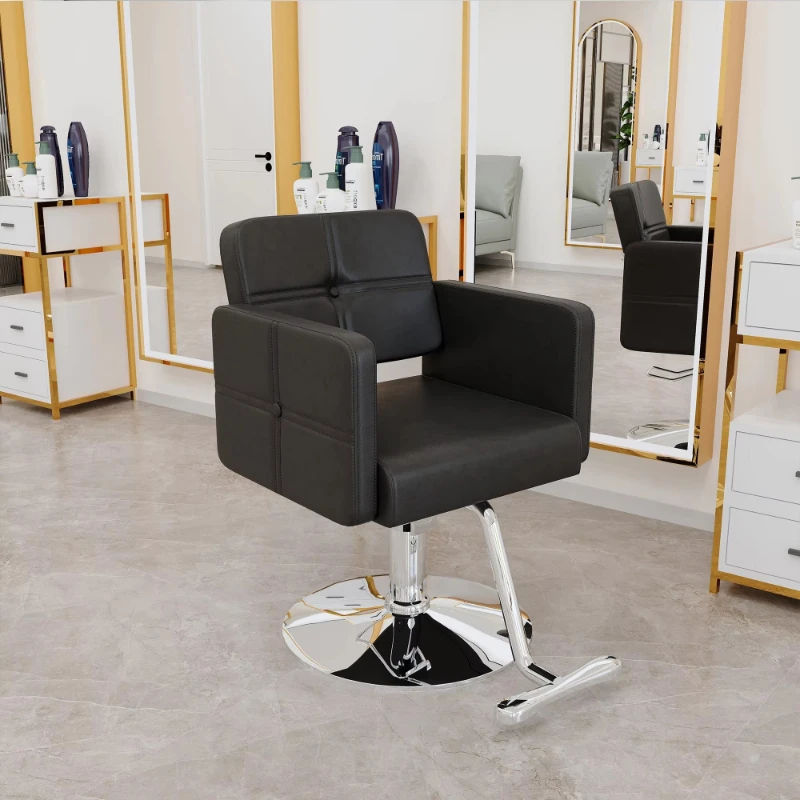 Stylish Black Ergonomic Leather Salon Chair Silver Metal Support Legs Adjustable Rotatable Single Chair for Hair/Beauty
