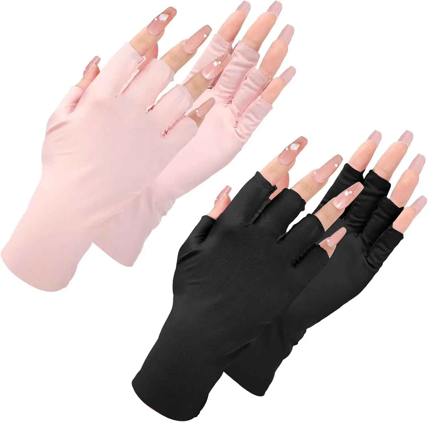 

UV Gloves for Nails, Fingerless Gel Nail Art Gloves Protect from UVA UVB (Black + Pink)
