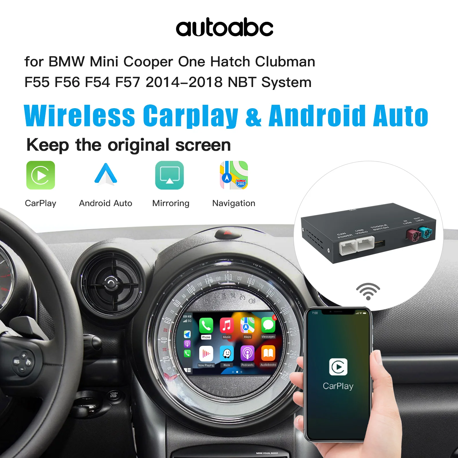 Autoabc Wireless Carplay Interface Module MINI Cooper NBT CIC R55 R60 F54 F56 F60 Wireless Airplay Android Auto