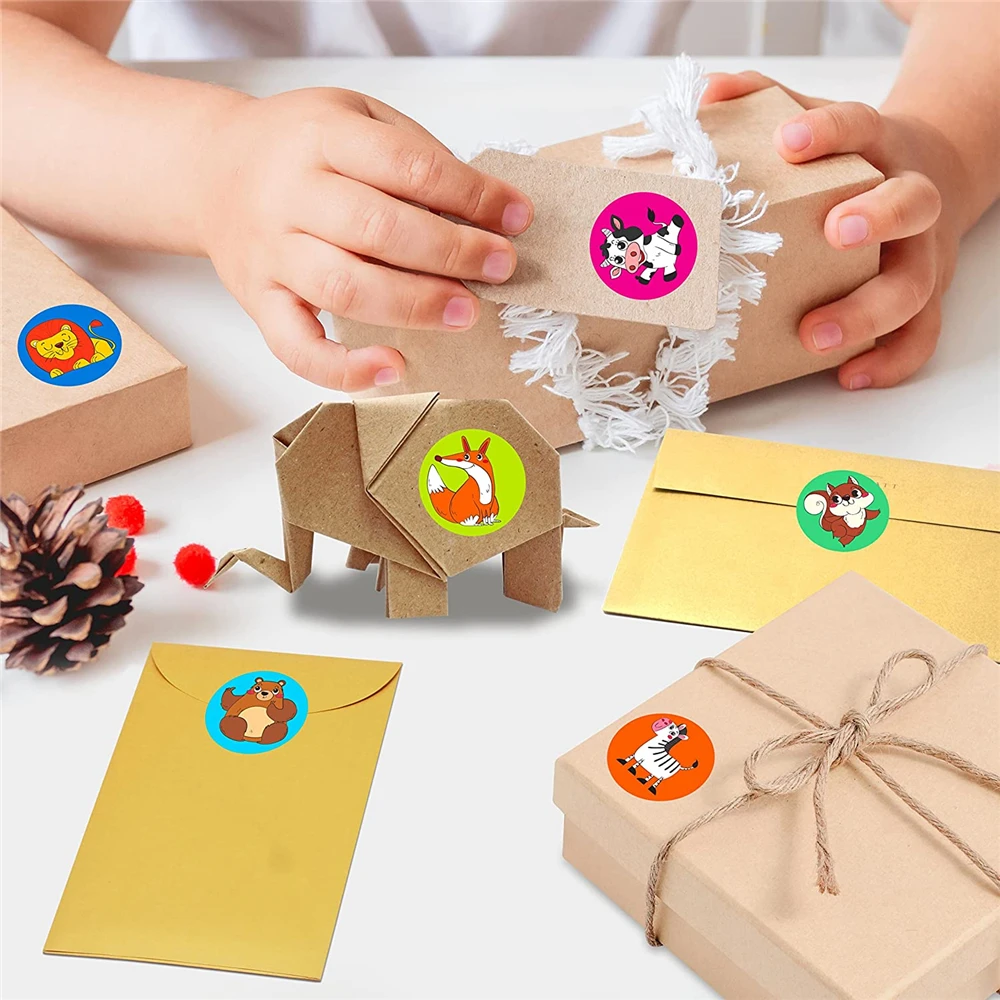 Pegatinas de recompensa de animales de 1 pulgada para maestro de escuela, pegatina decorativa de papel, papelería, 500 piezas