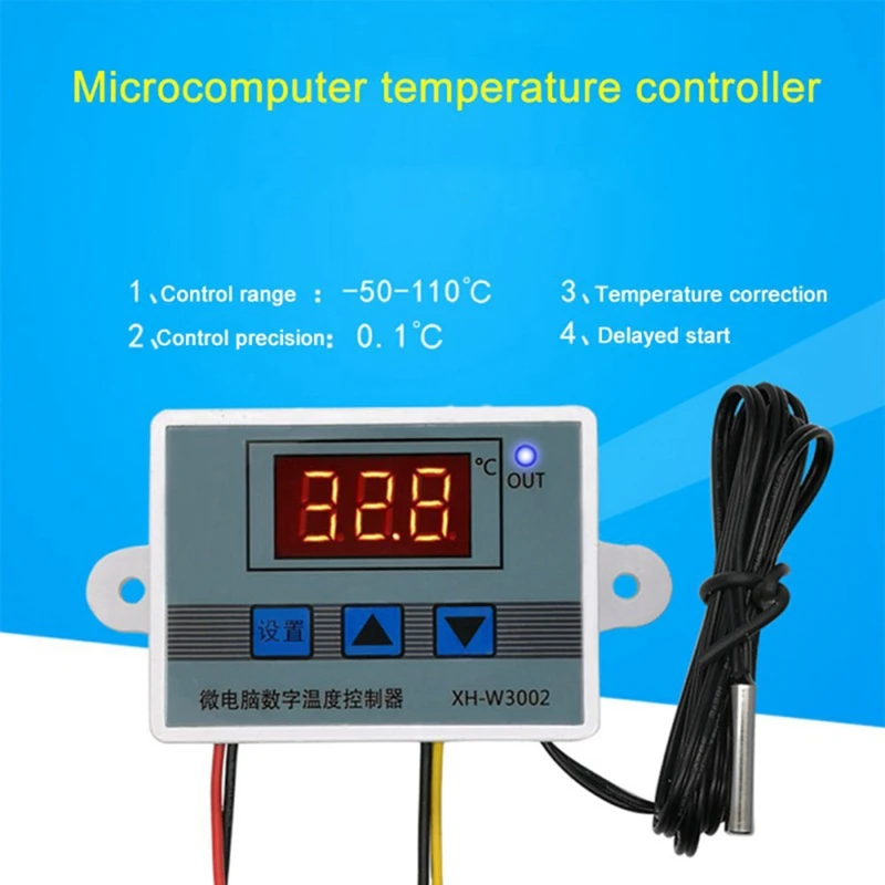 XH-W3002 Microcomputer Digital Thermostat With Probe Heat Cool Temp Thermostat Control Switch