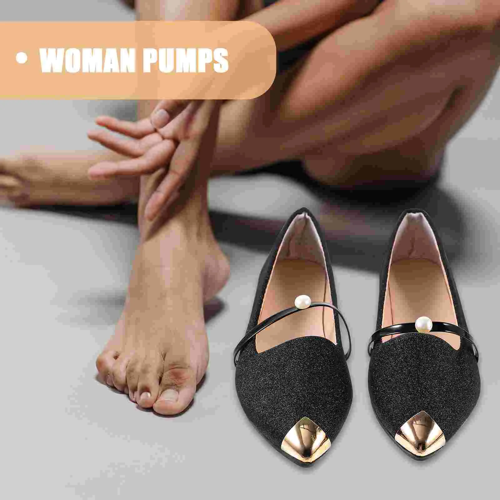 أحذية نسائية من To Weave Pearl Pumps لتزيين الحمام باللون الأسود المسطح