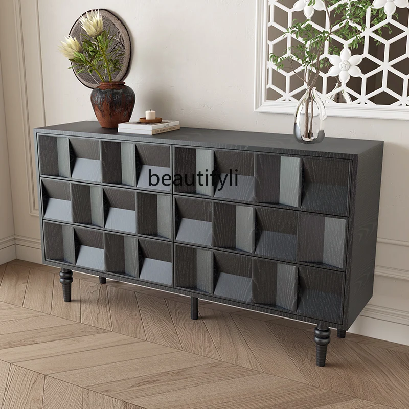 

French side cabinet integrated storage storage living room solid wood low cabinet bar counter light luxury high sense