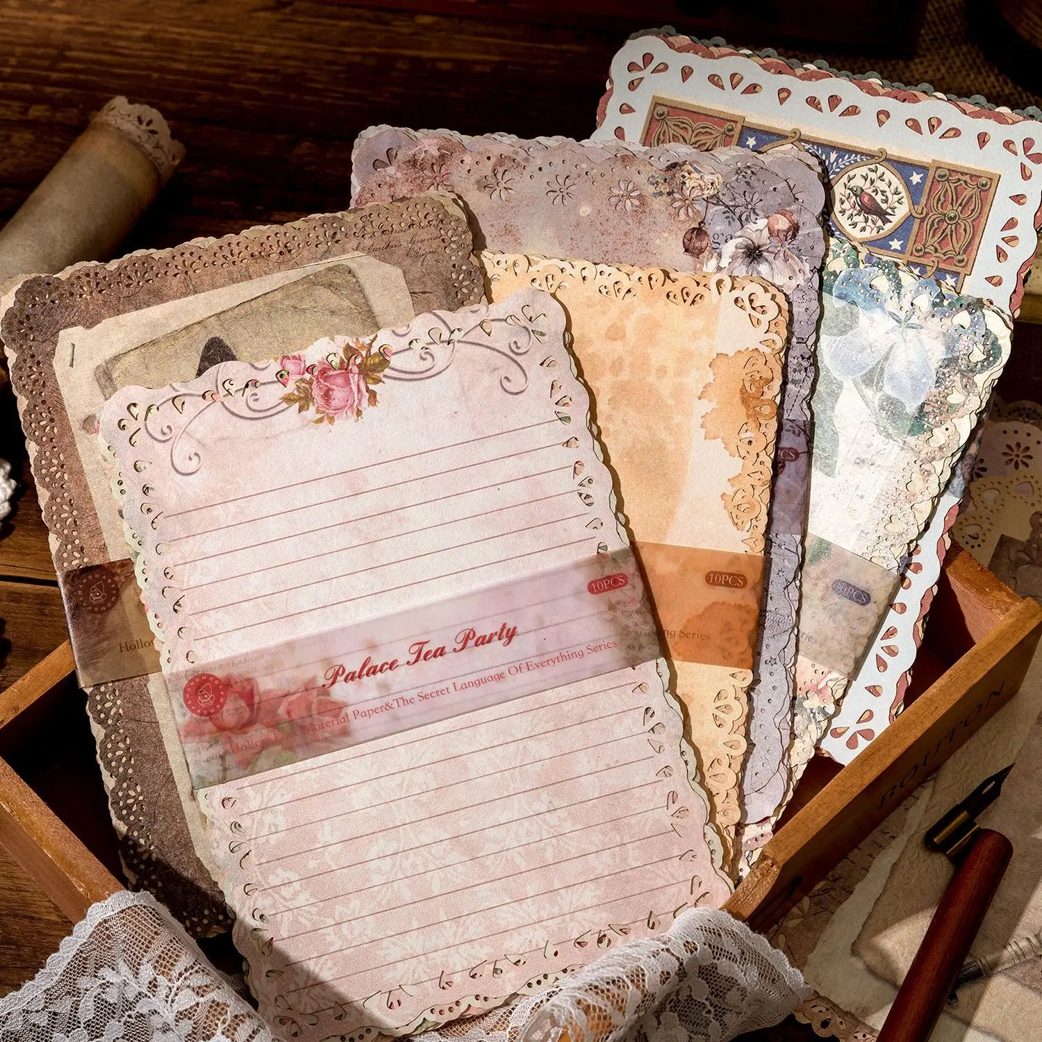 10 pcs Large size Lace lace Retro Decorative paper Writing and scribbling paper handmade DIY Scrapbooking Background paper