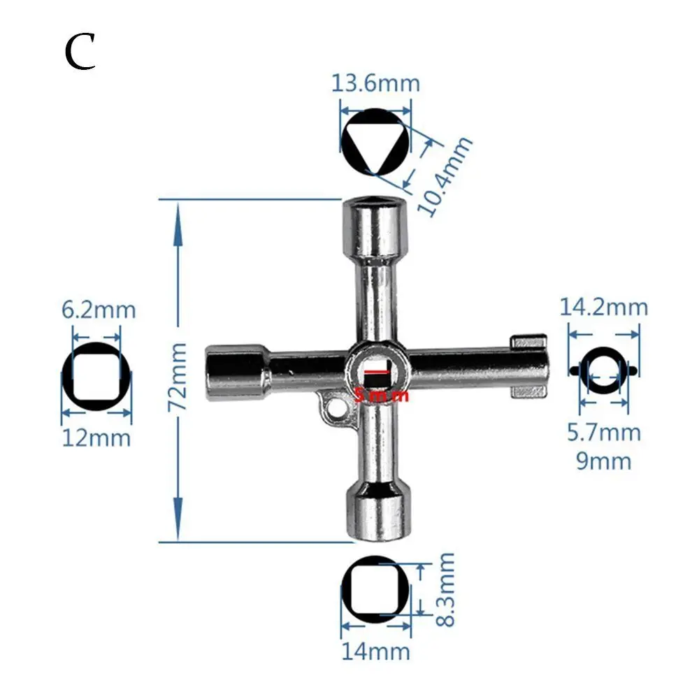 New 4 Ways Key Wrench Internal Triangle Hand Tool Cross Triangle Wrench Multifunction Repair Cross Switch Alloy Spanner Home