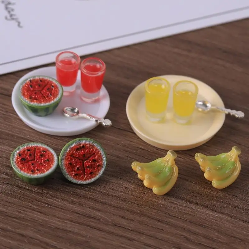10PCS Miniature Dollhouse Kitchen Decor Set Half Cut Watermelon Food Toy Accessories for DIY Mini Scene Arrangement