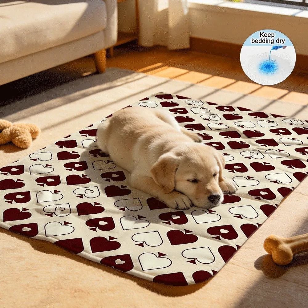 Vintage Heart Spade Pattern Non-Disposable Reusable Puppy Pads Thick Absorbent Anti-Slip for Indoor Pet Training