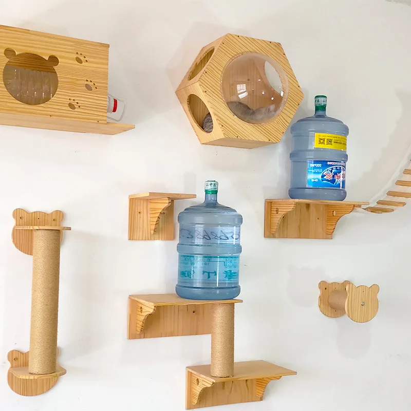 Cat climbing frame wall-type solid wood cat jumping platform cat scratching post occupies a small wall and freely combines wall-