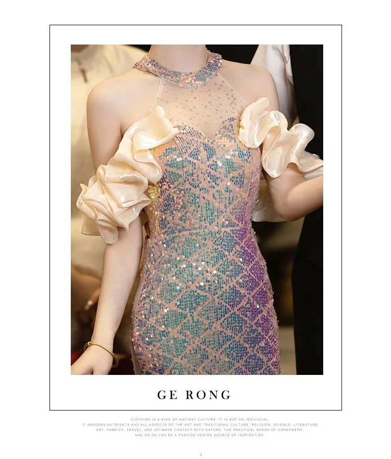 Champagne vestidos de noite longos halter lantejoulas borlas vestidos de baile miçangas sereia vestidos mulher festa de casamento noite vestido de baile