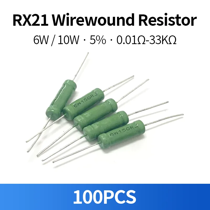 100個入り-rx21-ワイヤーワウンド抵抗器-6w-10w-5-固定電力抵抗器-001Ω-33kΩ-軸方向リード