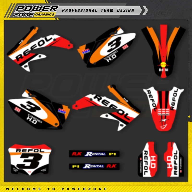 PowerZone Custom Graphics Background Decals Stickers Kits For HONDA CRF450 2005 2006 2007 2008 Motocycle Name Number Custom view 2
