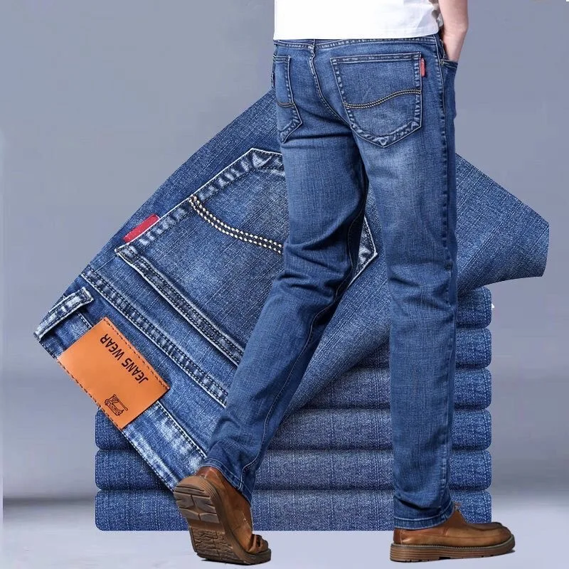 2024 Lente En Herfst Nieuwe Mode Effen Kleur Stretch Jeans Mannen Casual Losse Comfortabele Hoge Kwaliteit Denim Broek