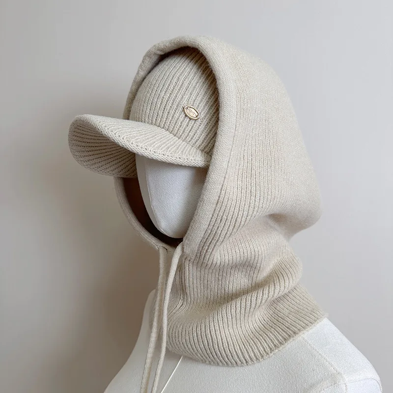 Zweiteiliges gestricktes Oberteil, Kappe und Sturmhaube für Damen und Herren, Schal, einteilige Mützen, Unisex, warme Wintermütze, kältebeständige Skimütze – Detail 16