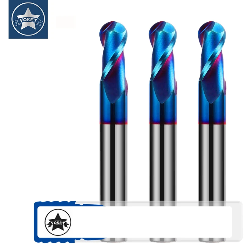 VOKET Ball Nose End Mill Tungsten Carbide Cutter CNC Router Bit Milling Tool R0.5 6mm 8mm 10mm length HRC50 55 65 2 4 Flute