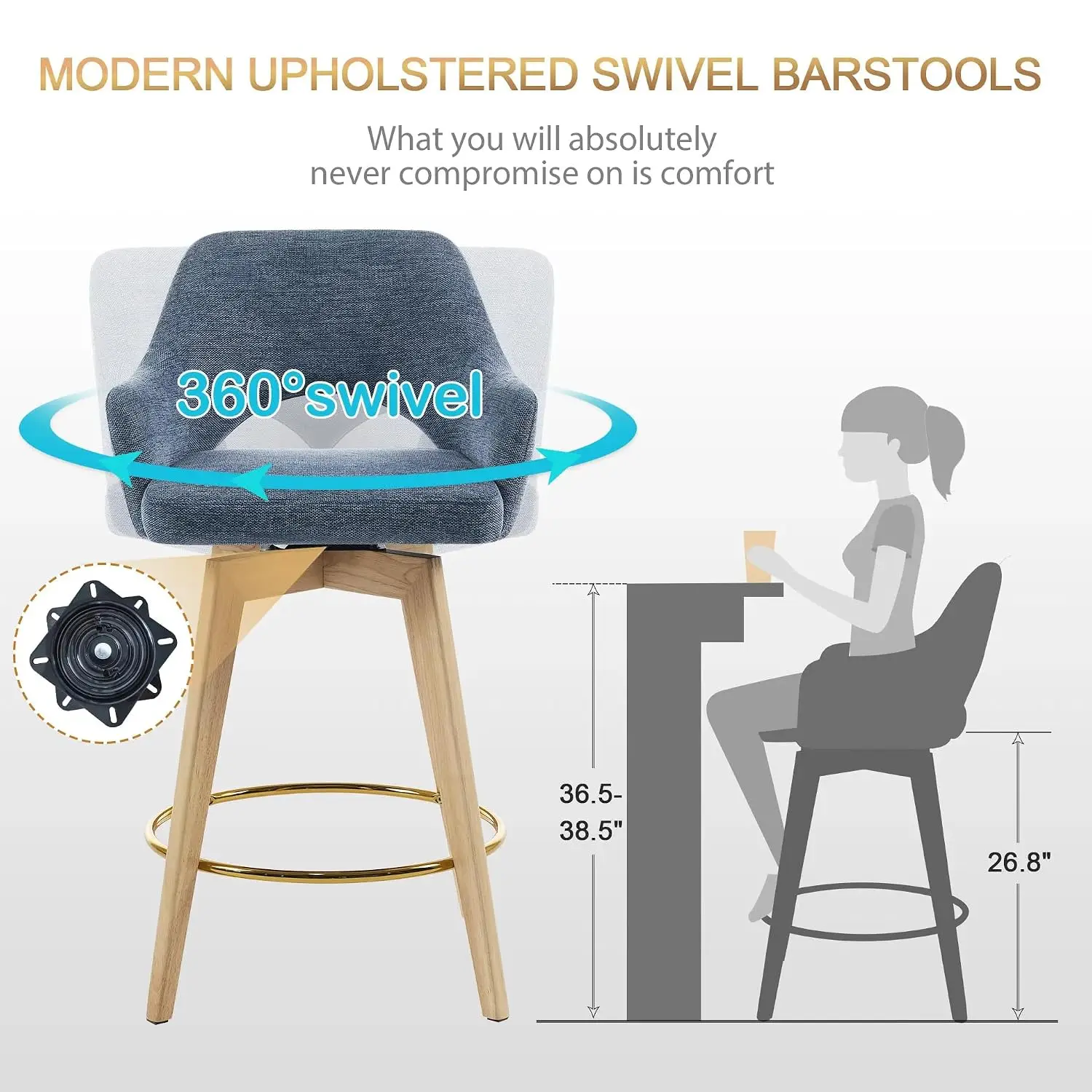Swivel Counter Stools 2pc, Wooden Bar Stool 26