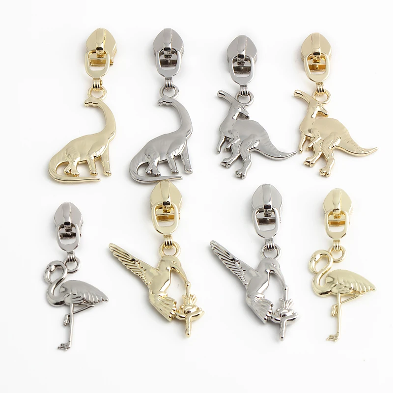 5PCS Two Sides 5# Nylon T-rex,Koala Shape Metal Zipper Sliders For Clothing Bags Purse Zip Head DIY Sewing Accessories