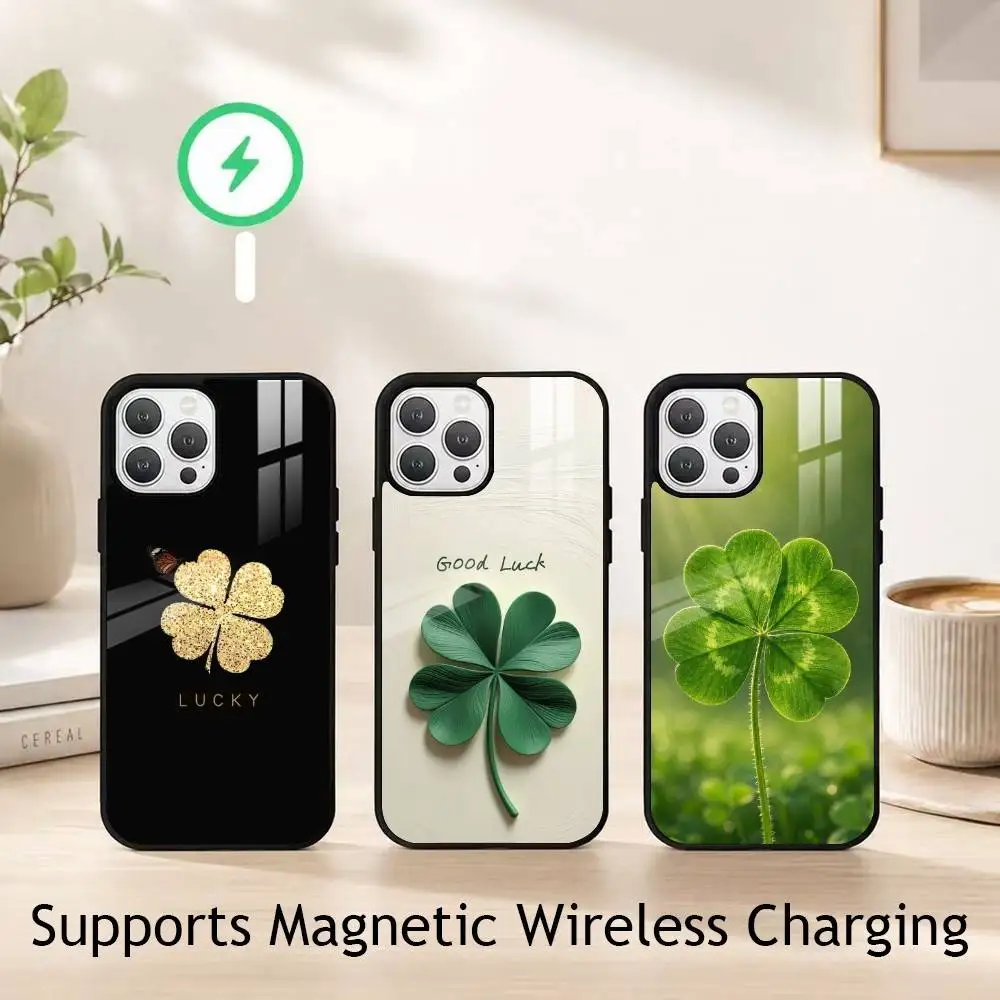 Luck Four-leaf Clover gift Phone Case For iPhone18,17,16,15,14,13,12,11 Plus,Pro Supports Magnetic Wireless Charging