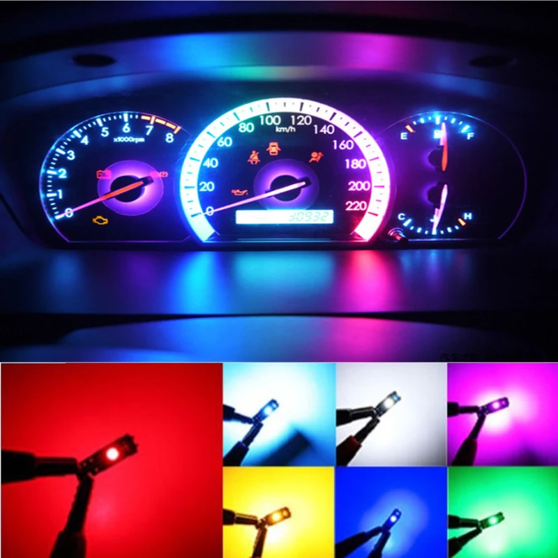 2/610 sztuk Auto motocykl kolorowa lampa przyrządów lampka kontrolna wysokiej jasności T5 3030-3SMD niskie zużycie energii wysoka jasność