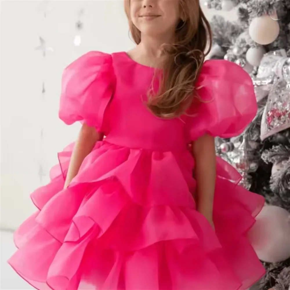 Fashion Baby Flower Girl Wedding Dress Princess Layered Puff Sleeves Dress Infant Toddler Teen Vestido Party Birthday Ball Gown