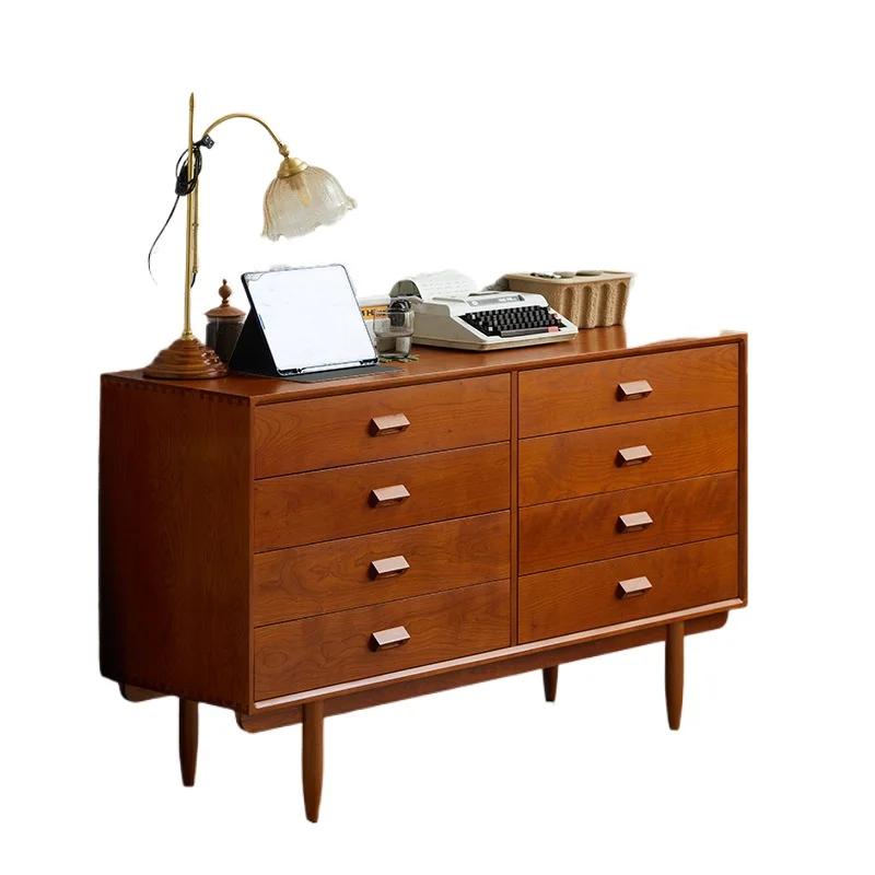

Nordic Japanese Solid Wood Eight-bucket Cabinet Cherry Wood Bedroom Drawer Storage Bucket Cabinet Black Walnut Simple St