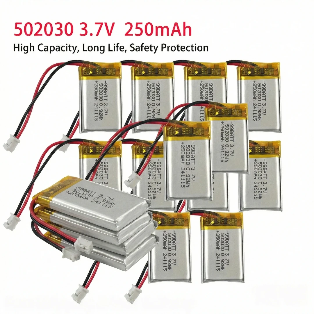 

1-10Pcs 502030 3.7V 250mAh Li-Po Lithium Polymer Rechargeable Battery for Bluetooth Headset Smart Watch LED Light Toy 052030