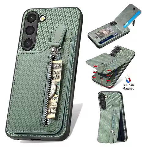 Card Slots Zipper Wallet Case for Samsung Galaxy S25 Ultra S24 S23 S22 S21 A12 A13 A14 A15 A16 A54 A55 Stand Holder Flip Cover