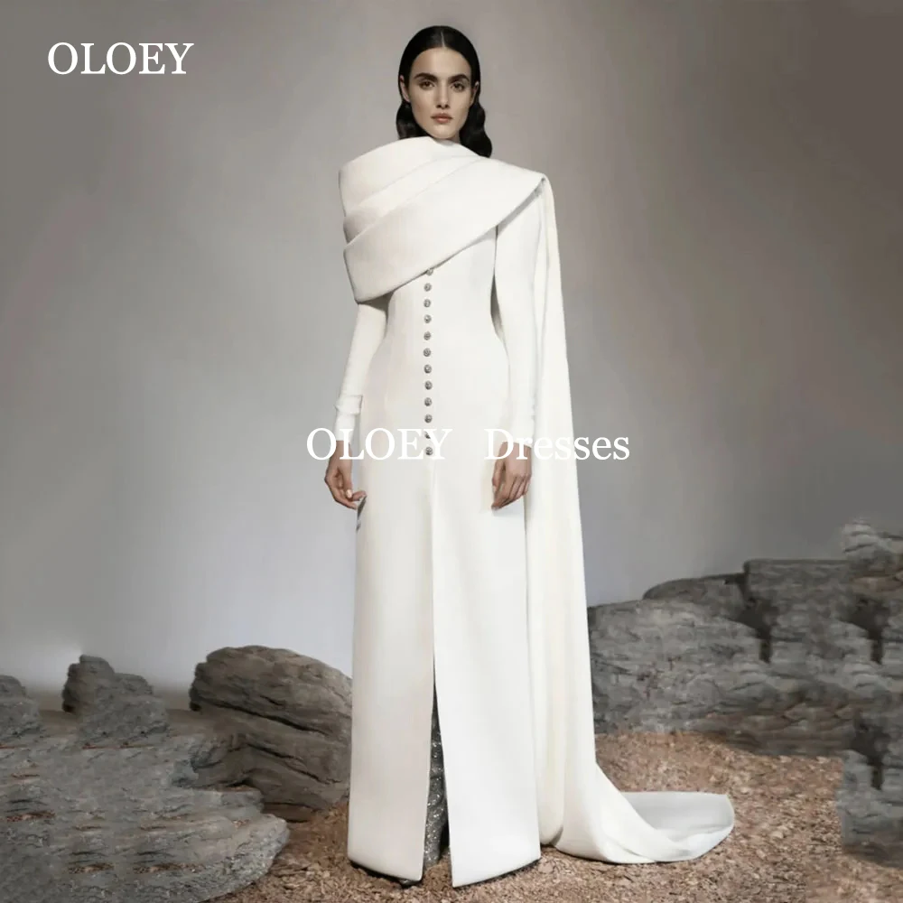 

OLOEY Modest Ivory Silk Straight Evening Dresses Arabic Floor Length Family Party Gowns Customized Zipper Back Full Sleeves