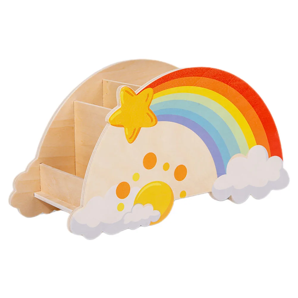 

Wooden Pen Holder Pencil Container Rainbow Cloud Shape Markers Storage Organizer Office Desk Tidy Large Capacity