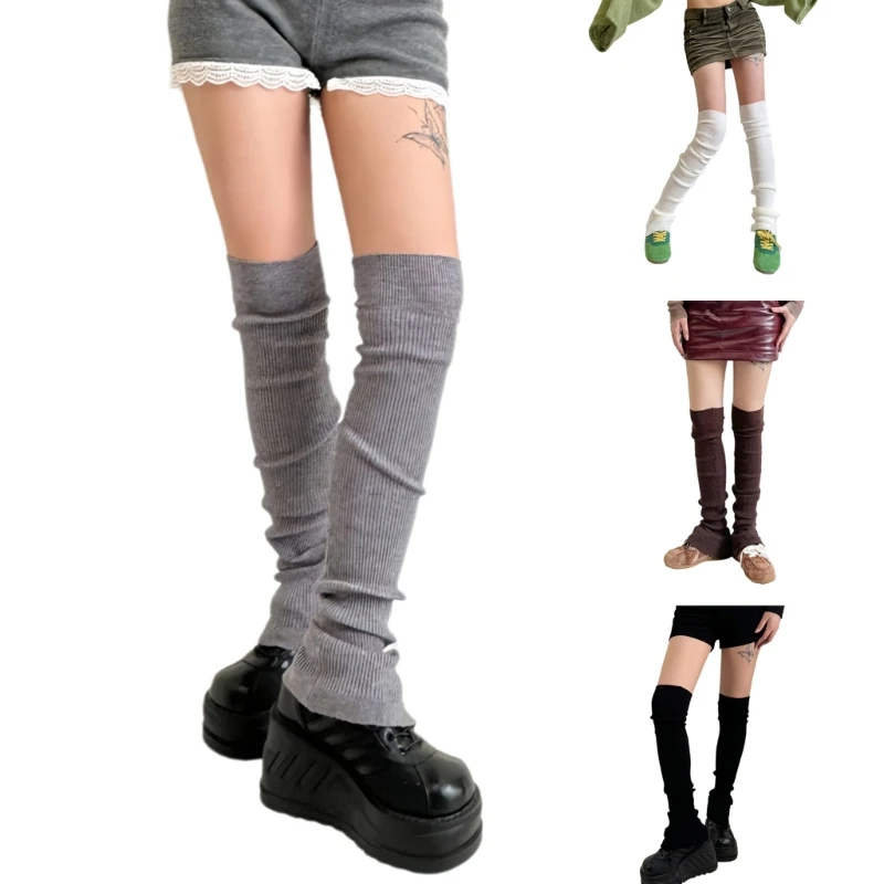 

Women Knit Thigh High Long Socks Gaiters Side Slit Buttons Over Knee Leg Warmers